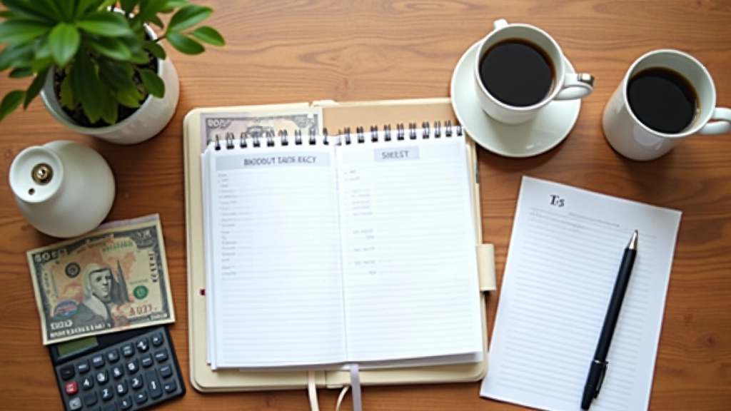 Organized workspace with financial documents, calculator, and notebook on desk