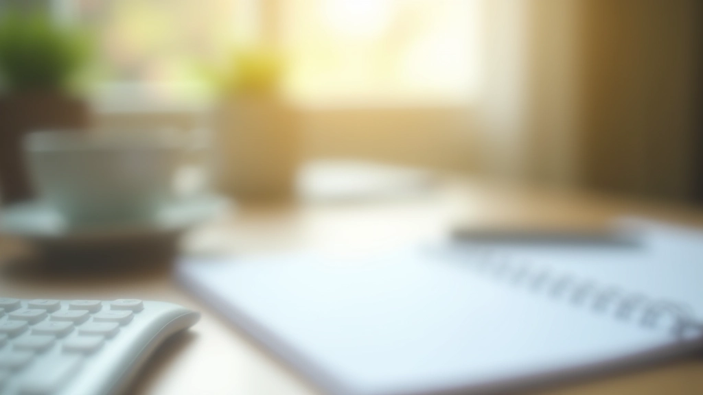 Organized workspace with budget planning materials including calculator, notebook, and financial documents arranged neatly