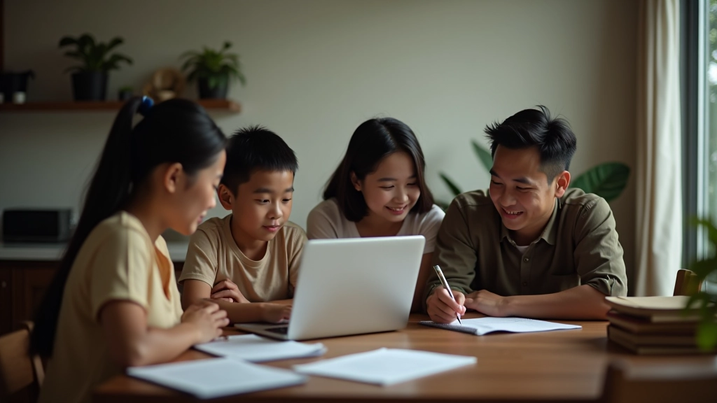 Family discussing financial planning together