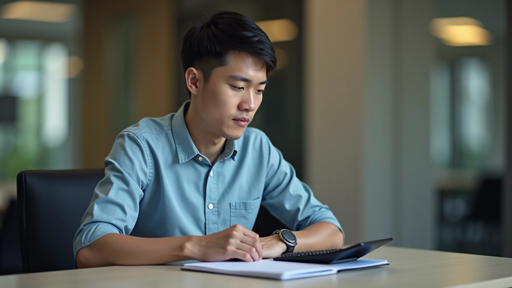 Calculator and savings notebook with pen on desk showing financial planning