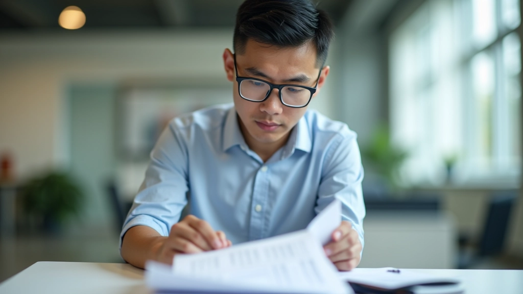 Person reviewing savings account statements with calculator and notepad